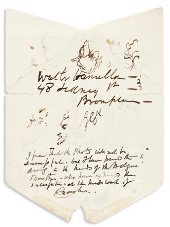 CRUIKSHANK, GEORGE. Group of 6 items, including 4 fragmentary Autograph Notes illustrated with small ink drawings, an Autograph Letter